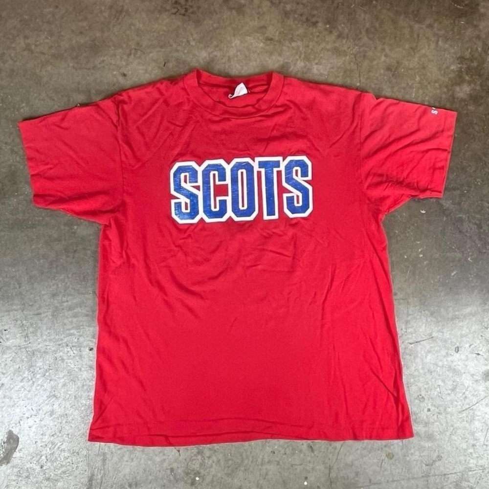 Vintage Hanes Fifty-Fifty Scots Staff Graphic T-Shirt Red XL Single Stitch USA